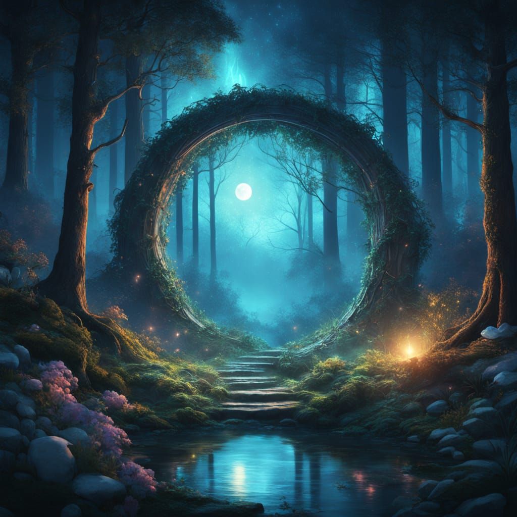 Ethereal Portal in a Moonlit Forest