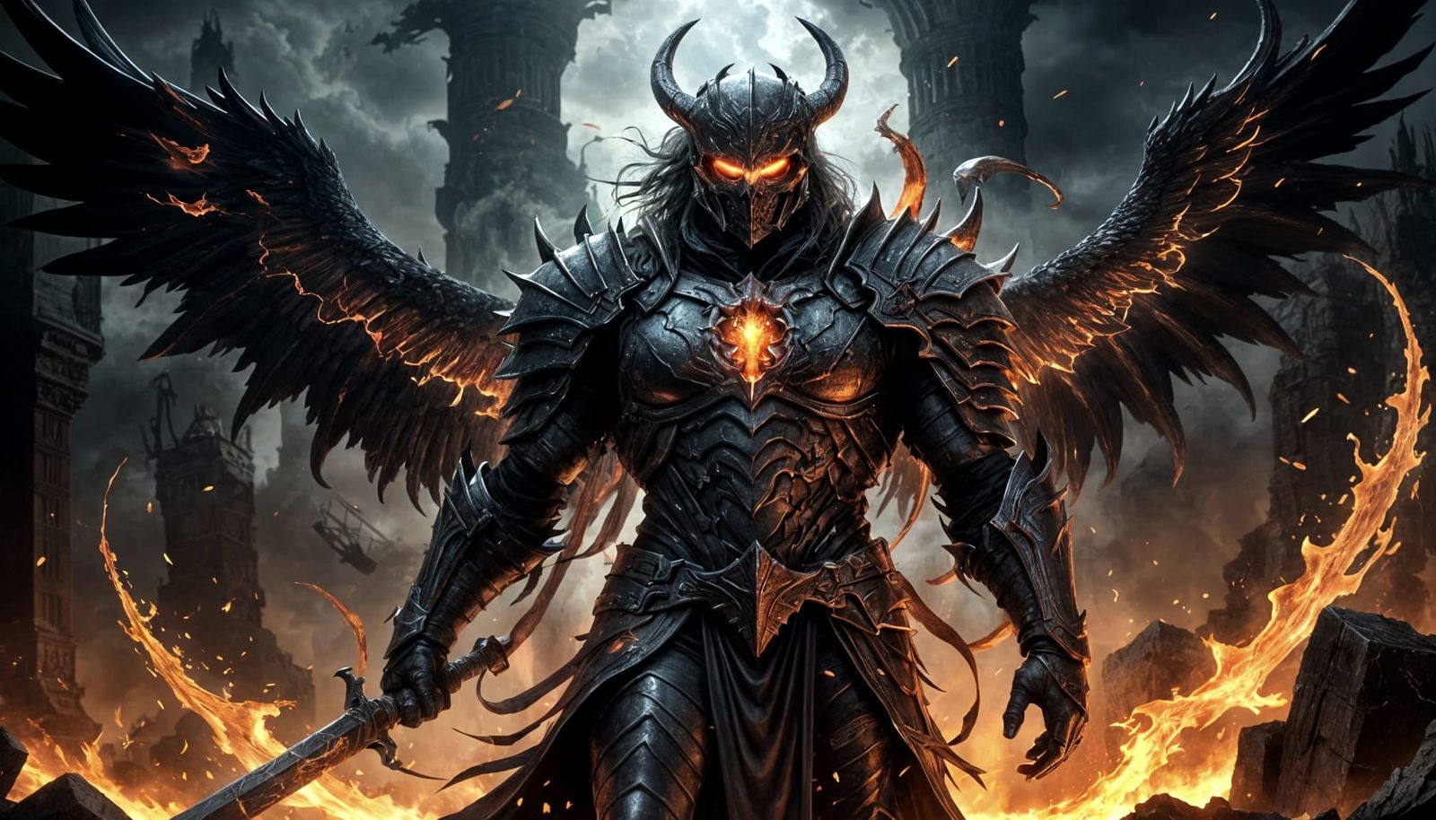 Majestic Fallen Angel Samael, Embodiment of Death and Darkne...