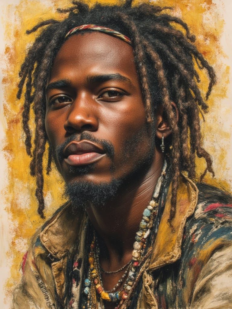 Pirate Portrait With Textured Dreadlocks In Klimt Style