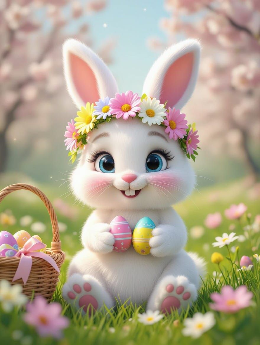 Easter Bunny in Whimsical Spring Wonderland