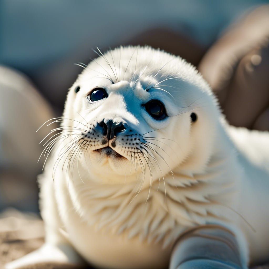 Adorable fluffy white baby Seal