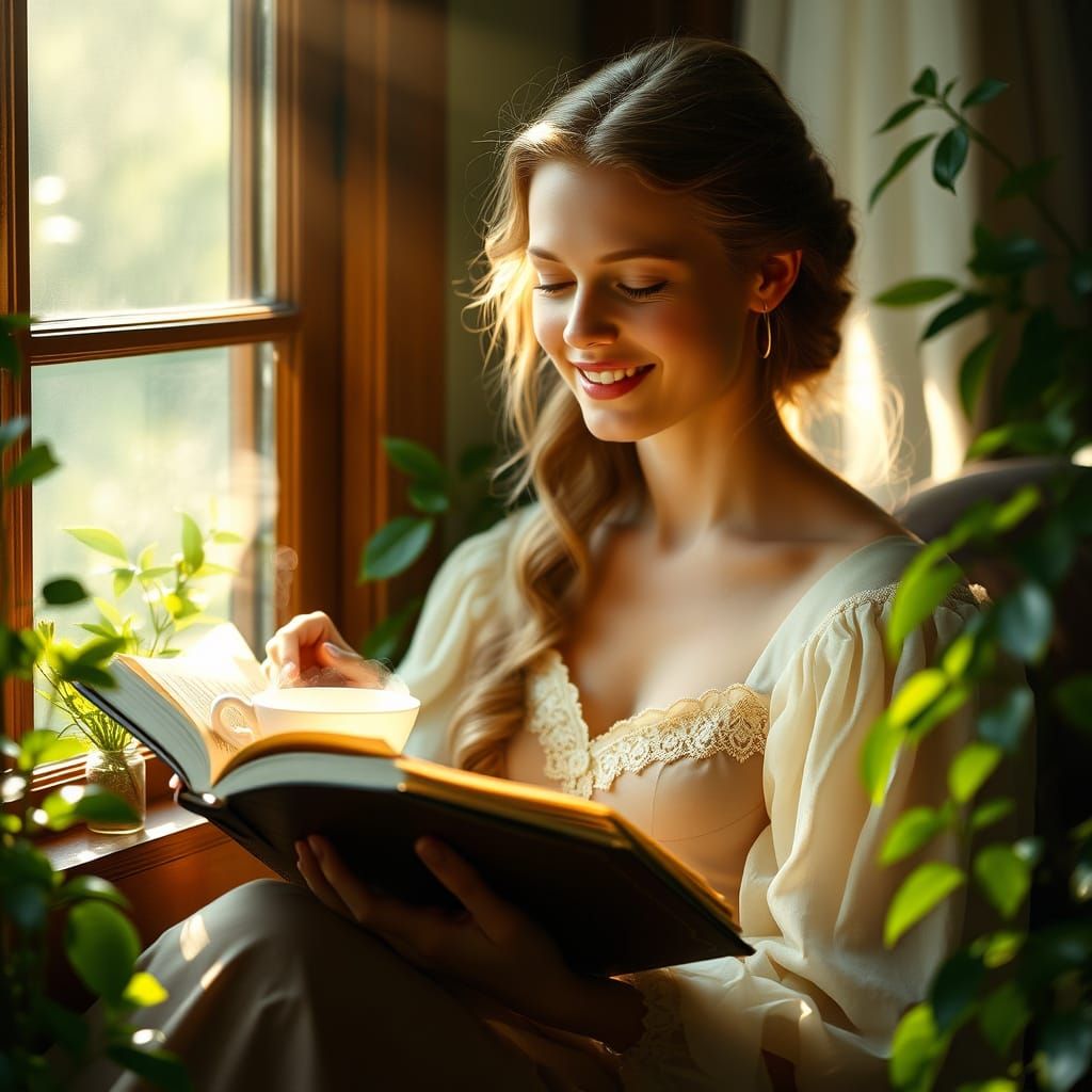 Princess Aurora Reads by Sunlit Window