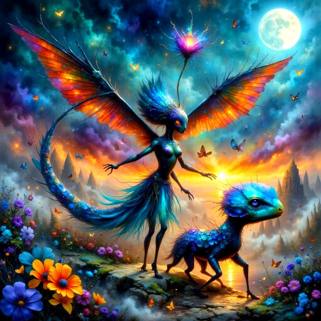 Excited Caterpillar Dancing with Alien, Mystic Aura