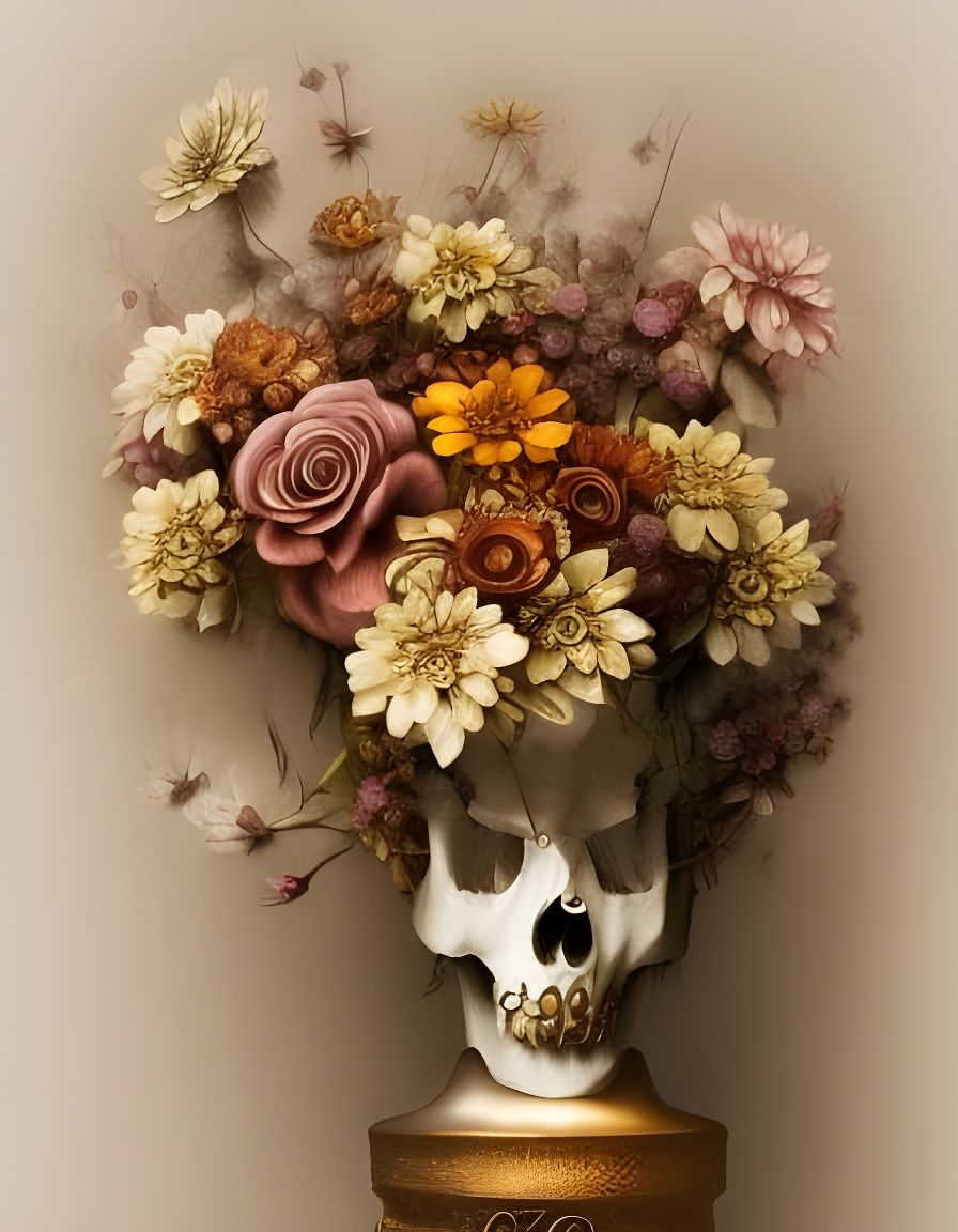 Floral Skull Vase in Watercolor Style