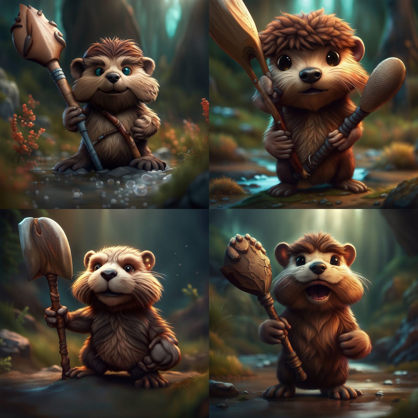 Beaver Caveman with Club: Detailed Fantasy Art