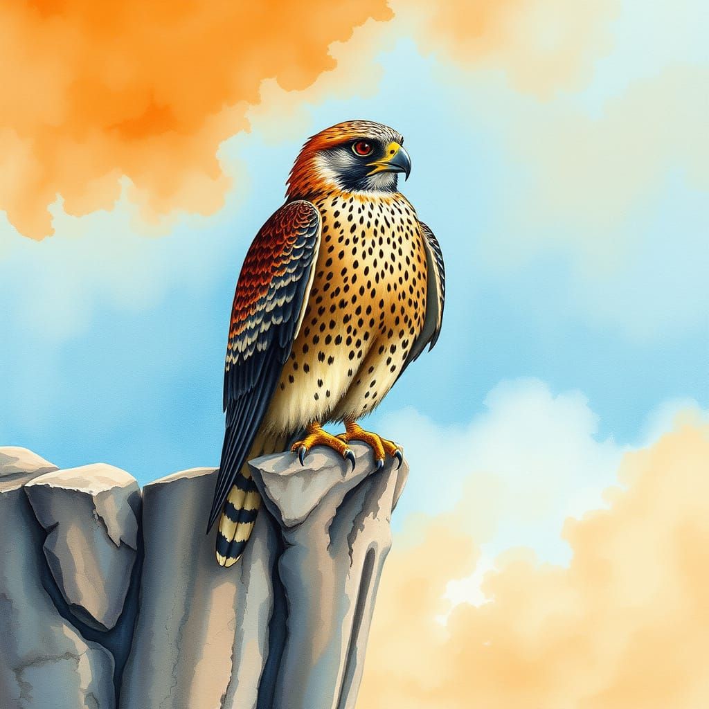 Peregrine Falcon in Whimsical Storybook Illustration Style