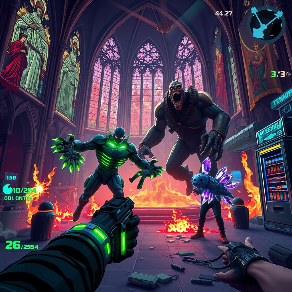 Apocalyptic Cathedral Battlefield with Cyber-Demonic Zombie