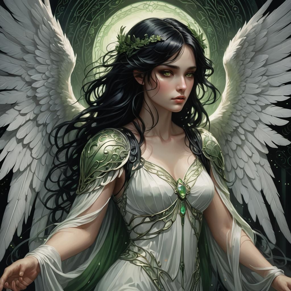 Dark Angel with Black Wings, Art Nouveau Digital Art