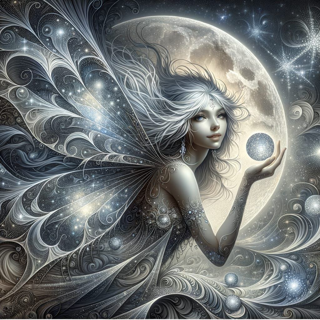 Ethereal Moon Fairy in Mid-Flight