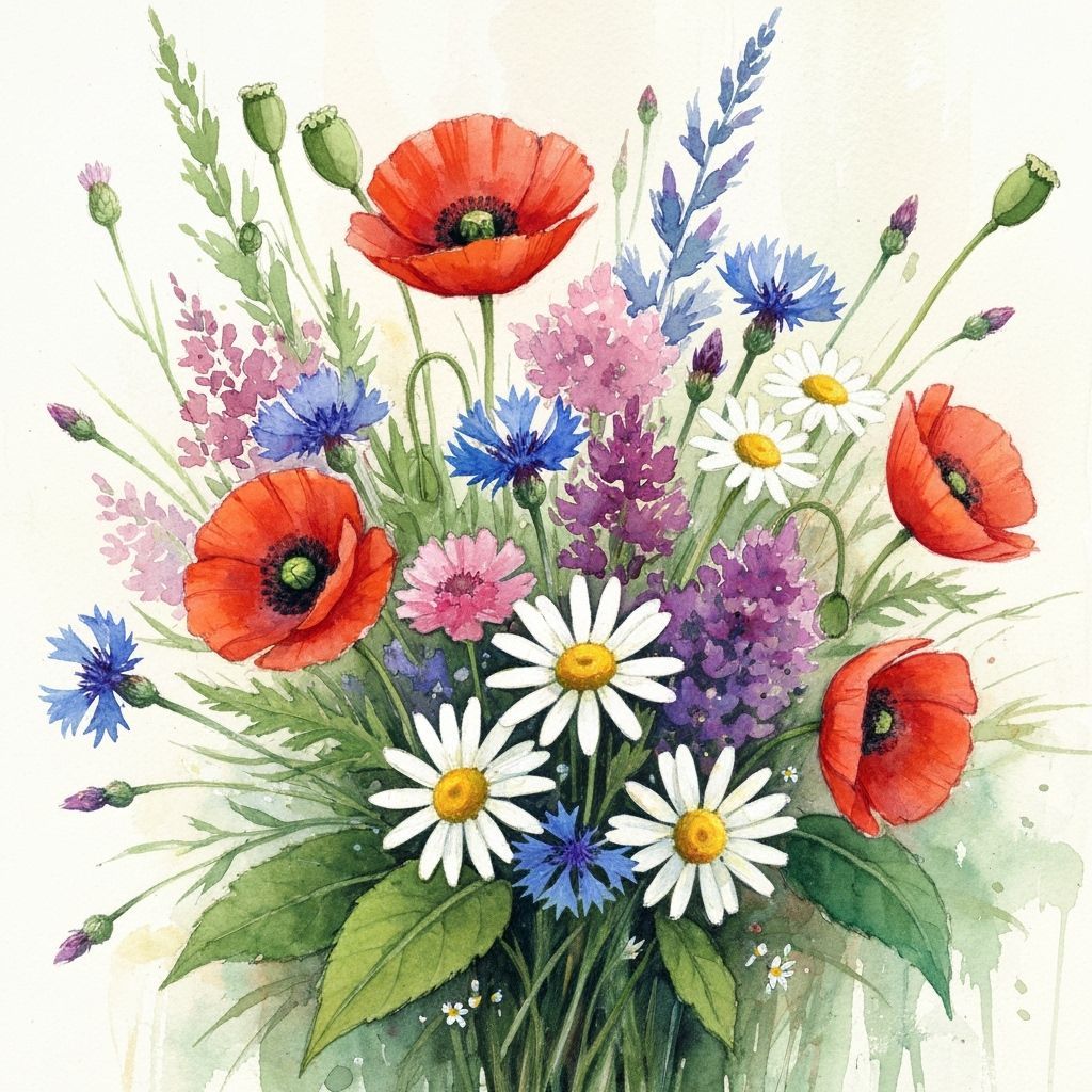 Vibrant Wildflower Bouquet in Expressive Watercolor