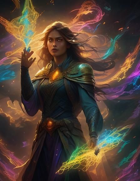 Sorceress with Origami Crane in Dark Fantasy Art