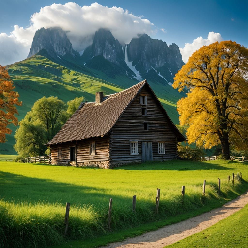 Nostalgic Pastoral Landscape in Colorful Style