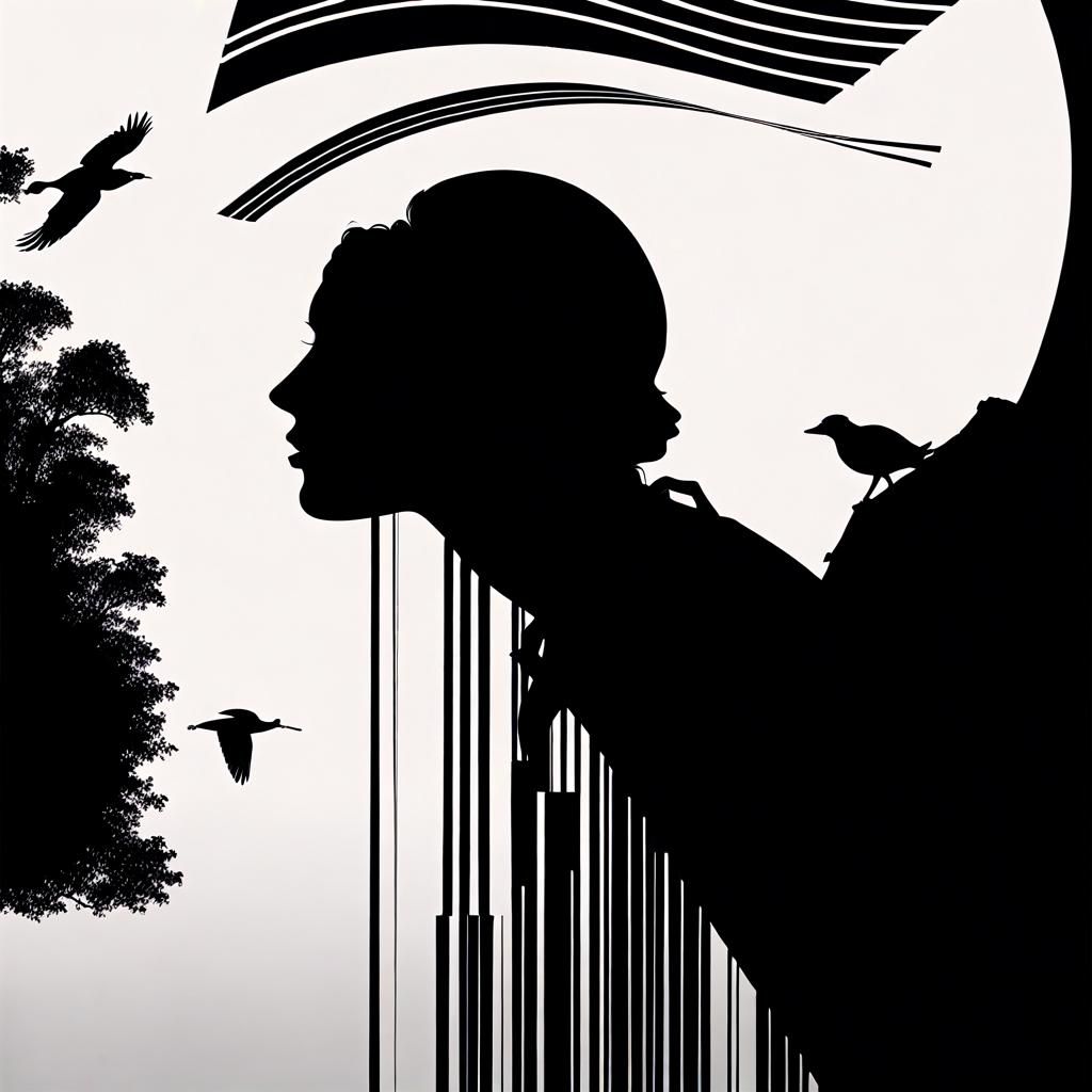 Silhouette in Bauhaus Style Summer Landscape