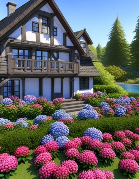 Bavarian Home with Hydrangeas in Art Nouveau Style