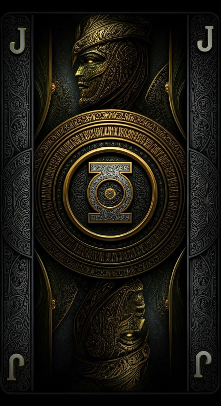 Stylized Metallic Playing Card with Intricate Green Lantern ...