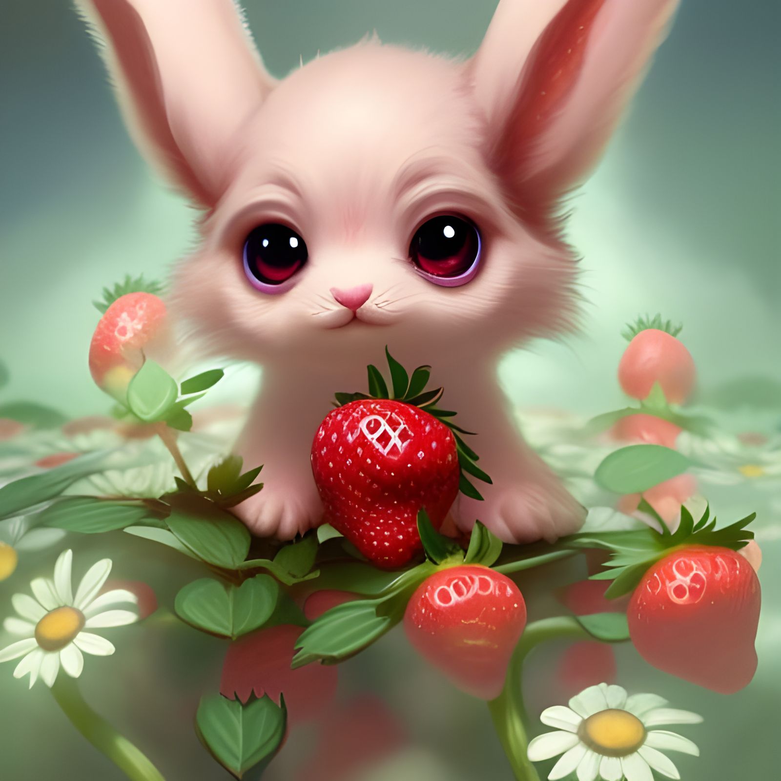 Adorable Kawaii Strawberry Bunny Concept Art