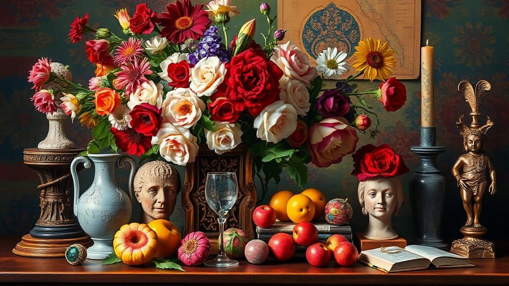 Detailed 17th Century Style Vanitas Still Life