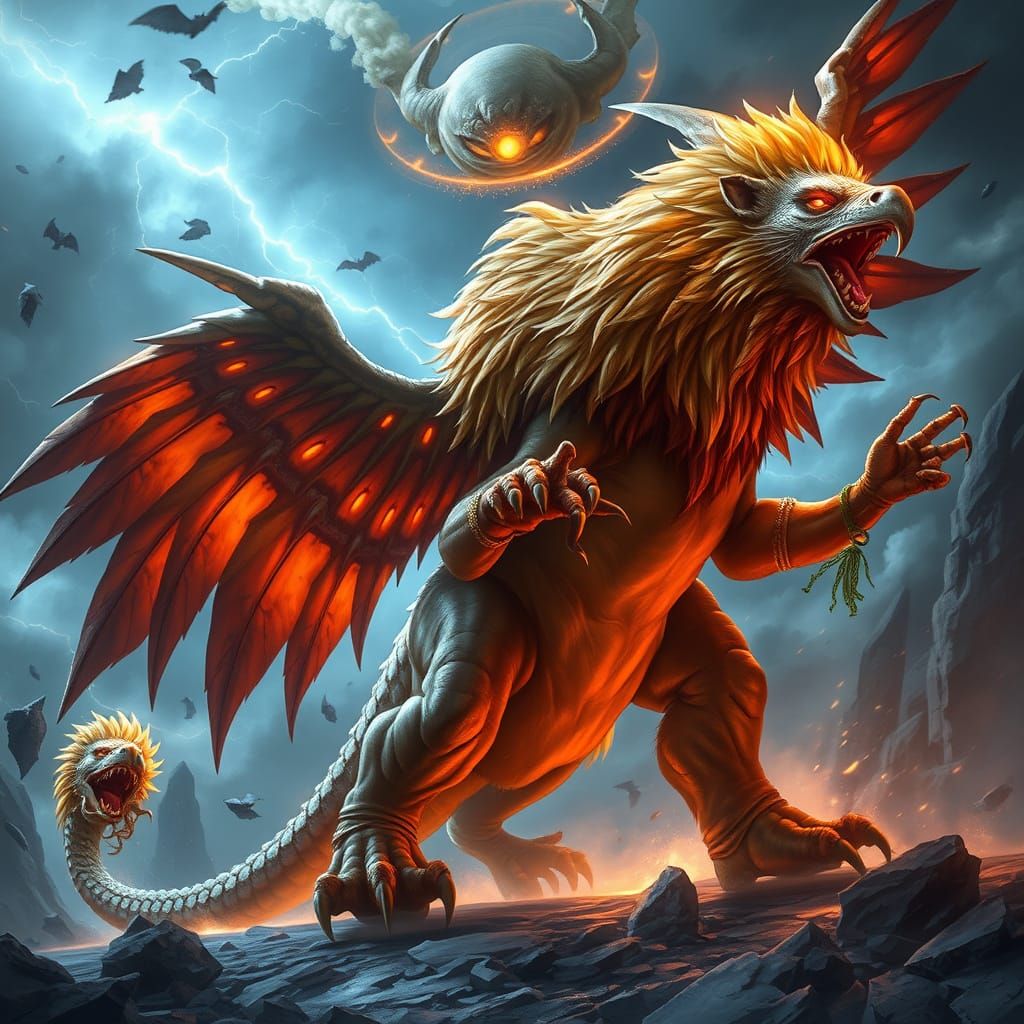 Majestic Mythical Creature in Stormy Dimension