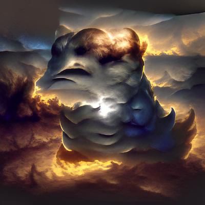 Stern Cloud Face in Sky with Volumetric Lighting
