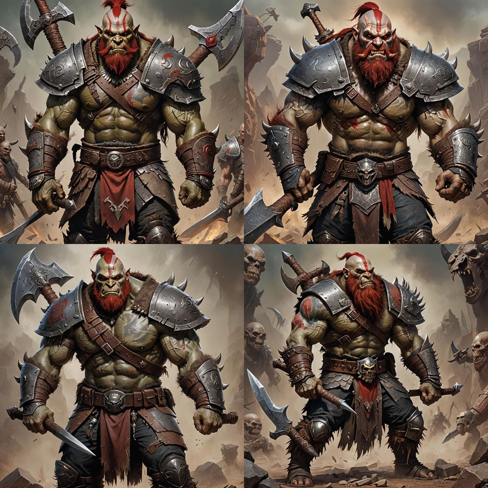 Barbarian Orc Portrait with Axe and Warhammer