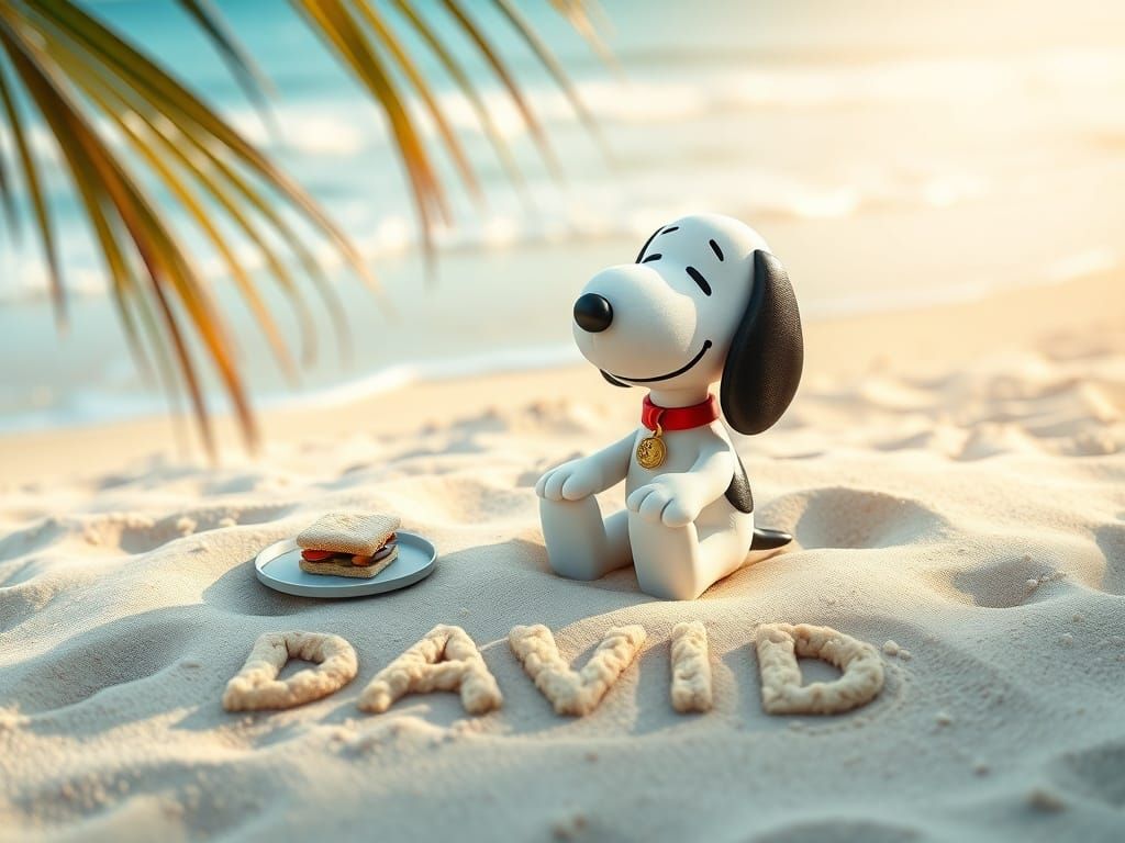 Snoopy Enjoys a Beach Picnic in Soft Illustrative Style