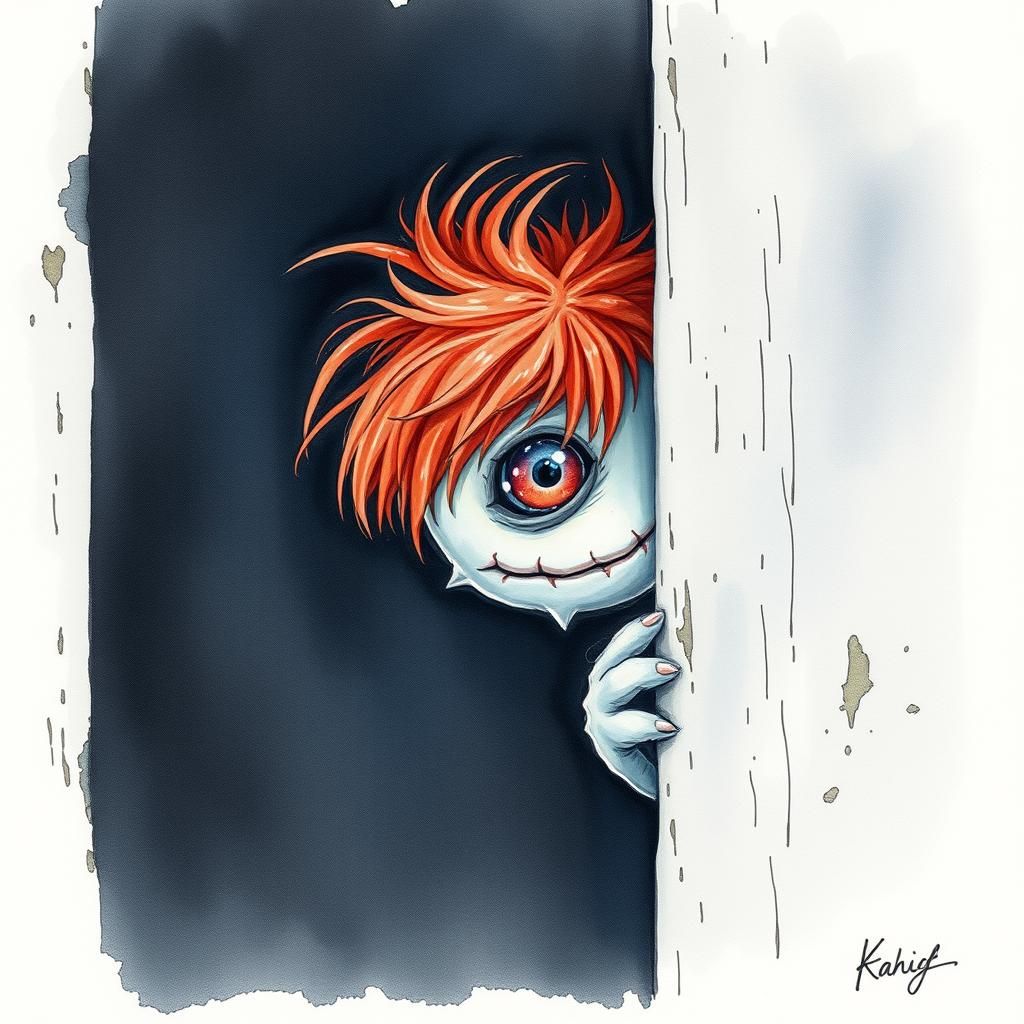 Mischievous One-Eyed Monster in Watercolor Style