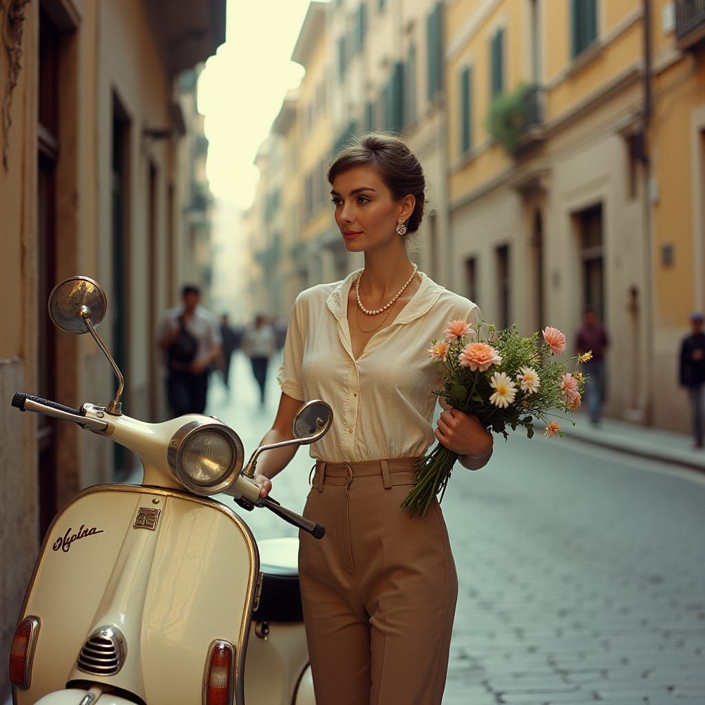 Audrey Hepburn on Vespa in Rome, Vintage Photography Style