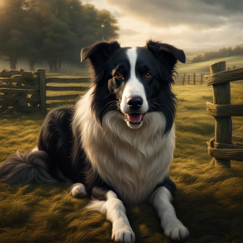 Border Collie on a Farm: Digital Matte Painting