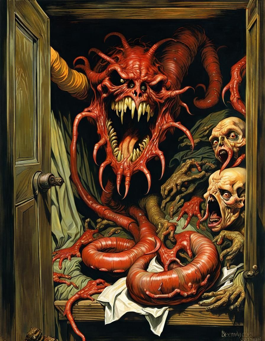 Menacing Boogeyman in Dark Closet: Chiaroscuro Painting