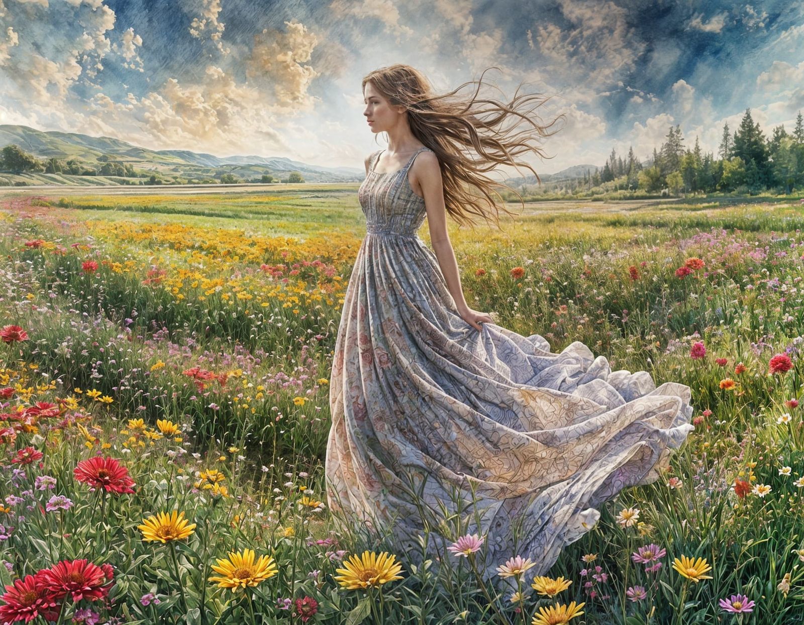 Garden Goddess in Whimsical Checkered Bloom