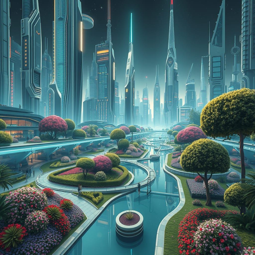 Dystopian Metropolis Blooms in Perfect Garden, Flickering wi...