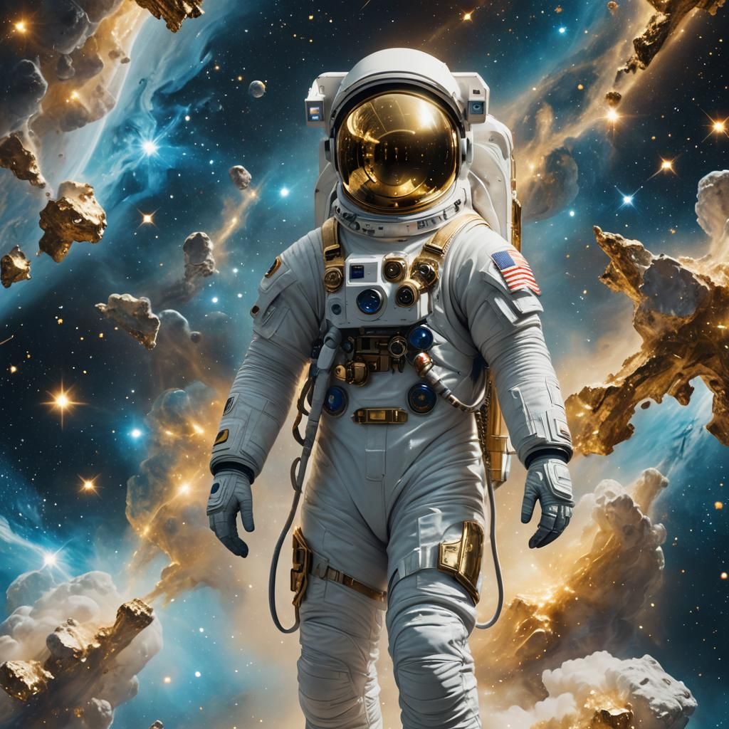 Astronaut in Starry Nebula: Vivid Digital Art
