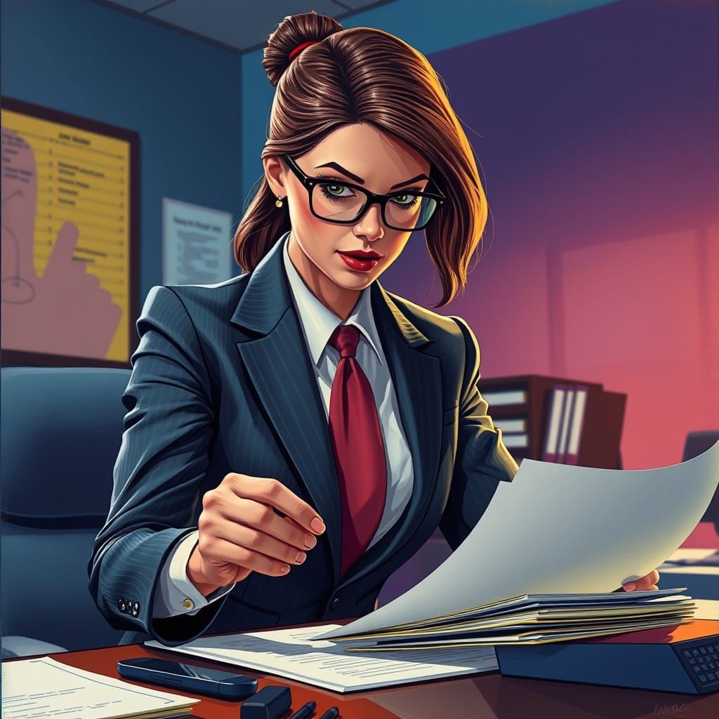 Secretary Assisting Boss in Hyperrealistic Style