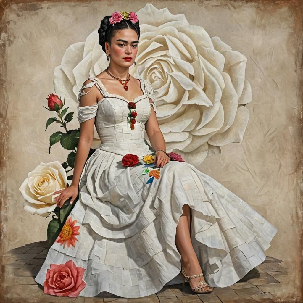 Frida Kahlo on a Rose in Expressionist Style