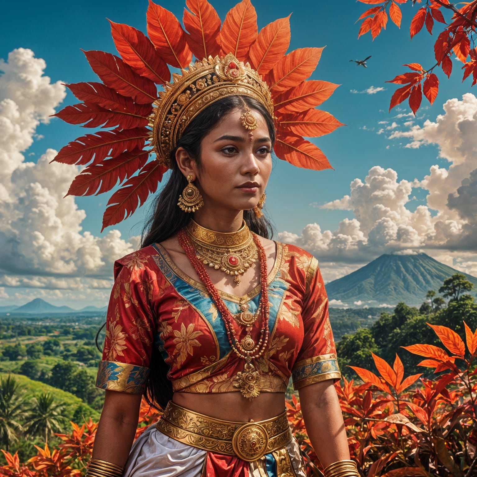 Vibrant Bali Dancer Amidst India's Landscape