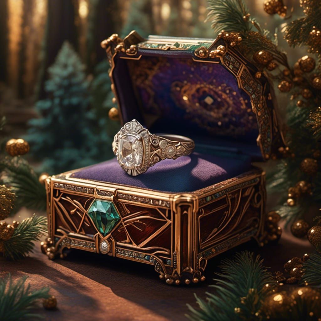 Art Deco Diamond Ring in Mystical Forest