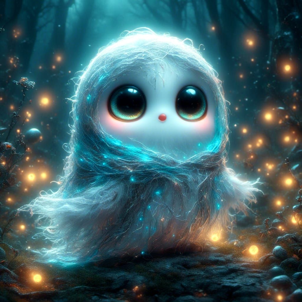 Glowing Baby Ghost and Blue Bird in Twilight