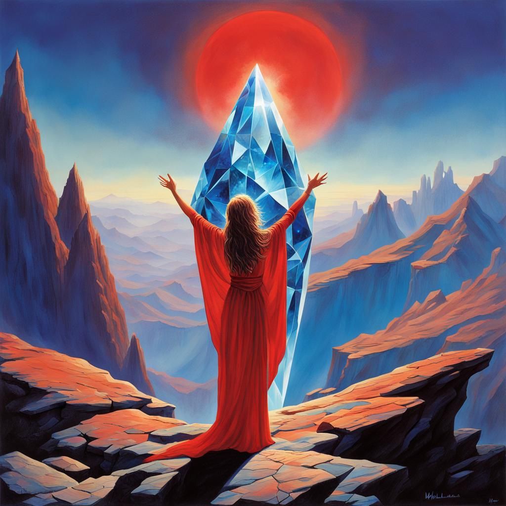 Woman Singing to Crystal on Alien World