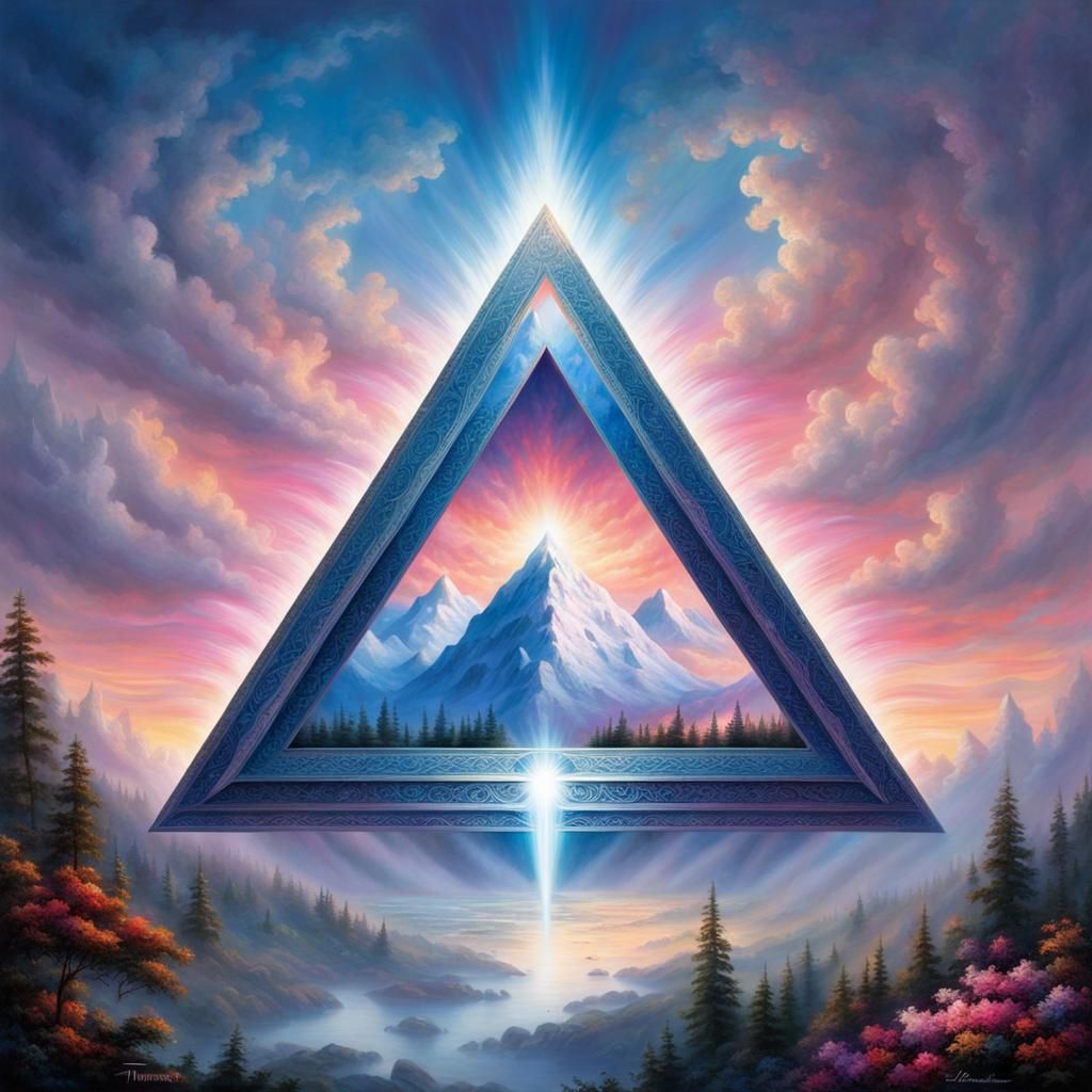 Mystical Triangle Eye in Flaming Fantasy Landscape