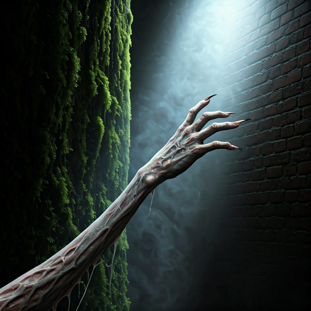 Eerie Arm Reaching from Darkness to Light