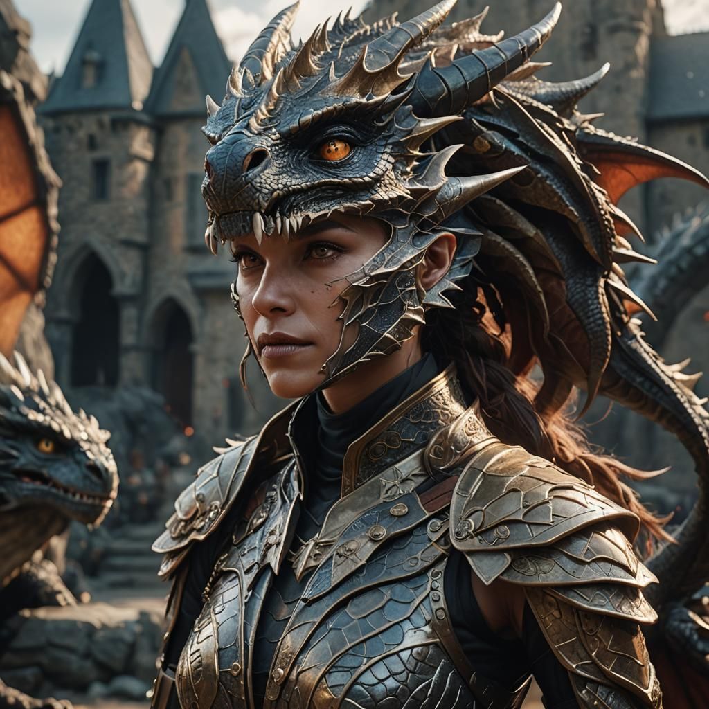 Anthropomorphic Dragonwoman in Cinematic Film Still
