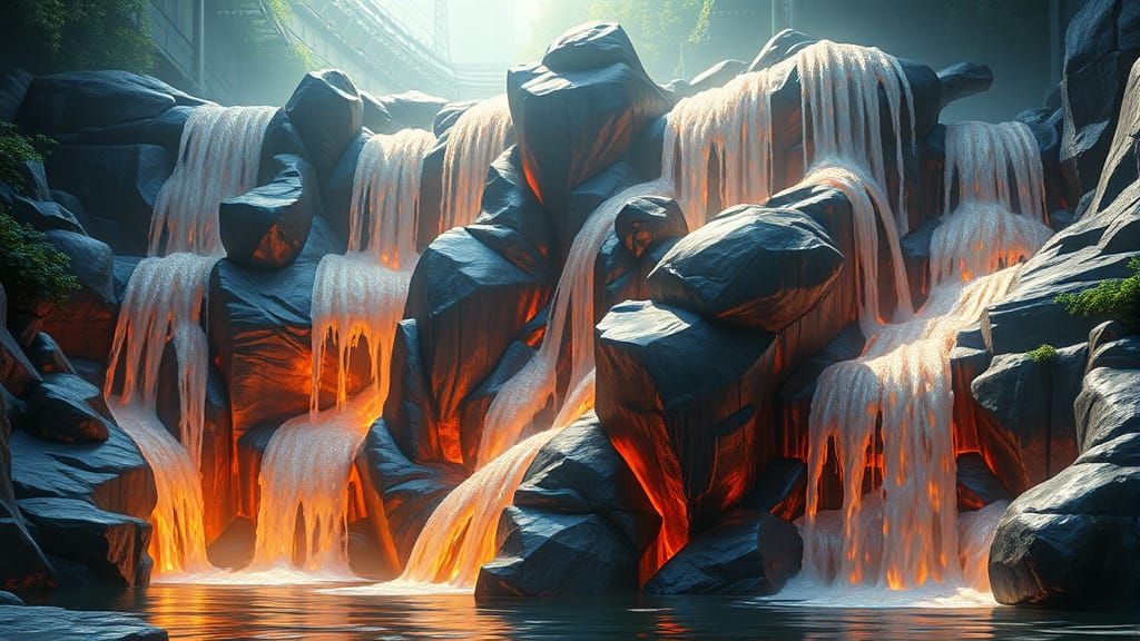 Liquid Beer Waterfall Sculptures in Anime Style