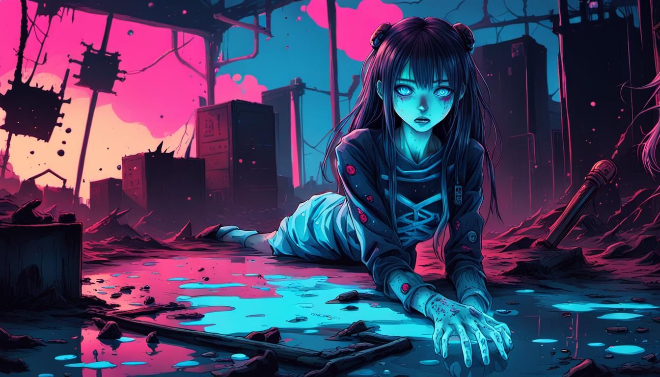 Creepy Bioluminescent Girl in Junji Ito Anime Style