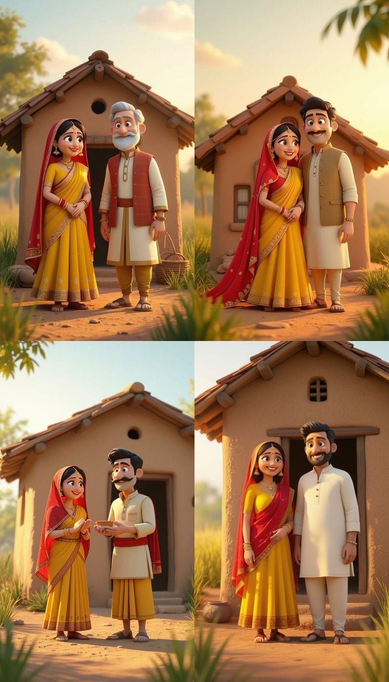 Indian Couple in Traditional Attire at Golden Hour