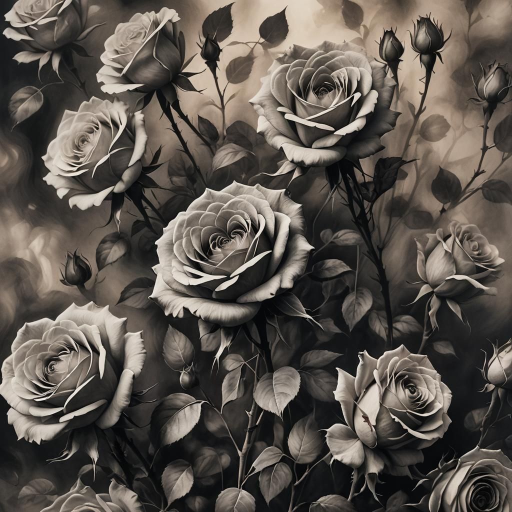 Dreamlike Charcoal Roses in Smoky Atmosphere