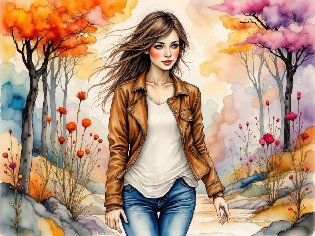 Woman walking a trail