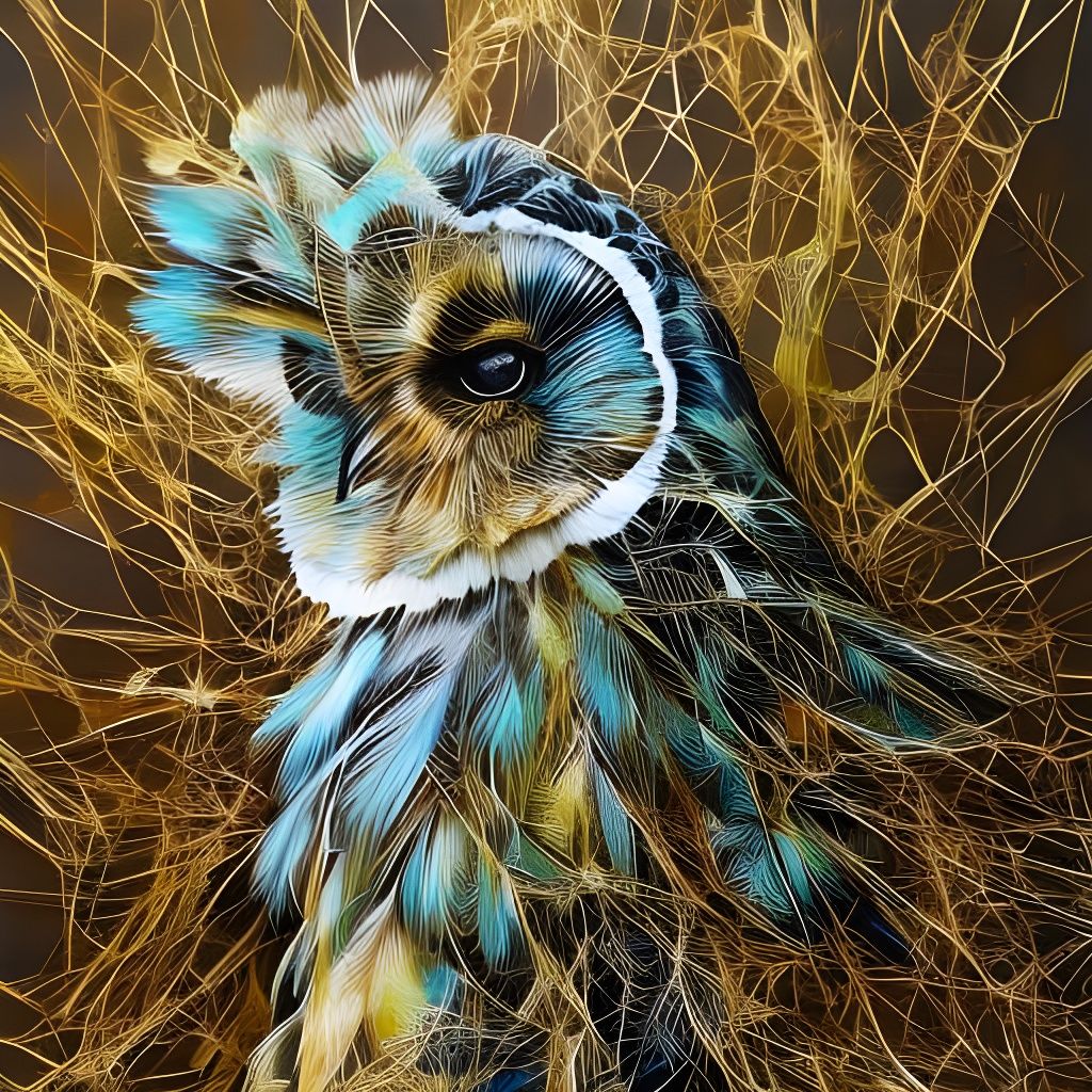 Adorable Grape Feather Owl Portrait in Inkblot Style