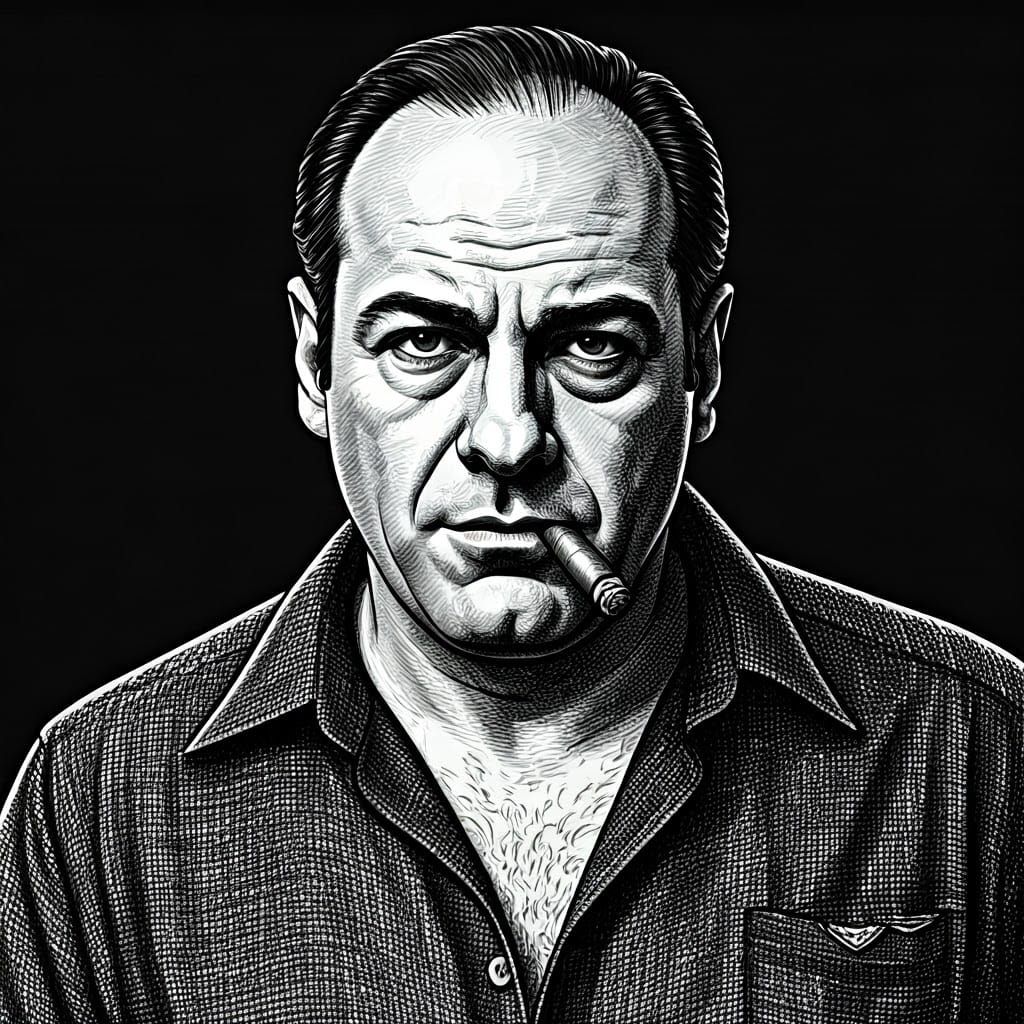 Classic Black and White Portrait in Crosshatching Style