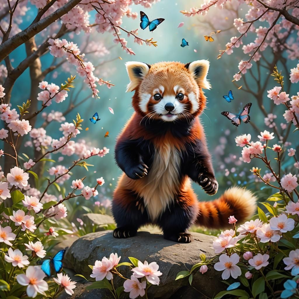 Digital artwork of an adorable cute Red Panda baby walking