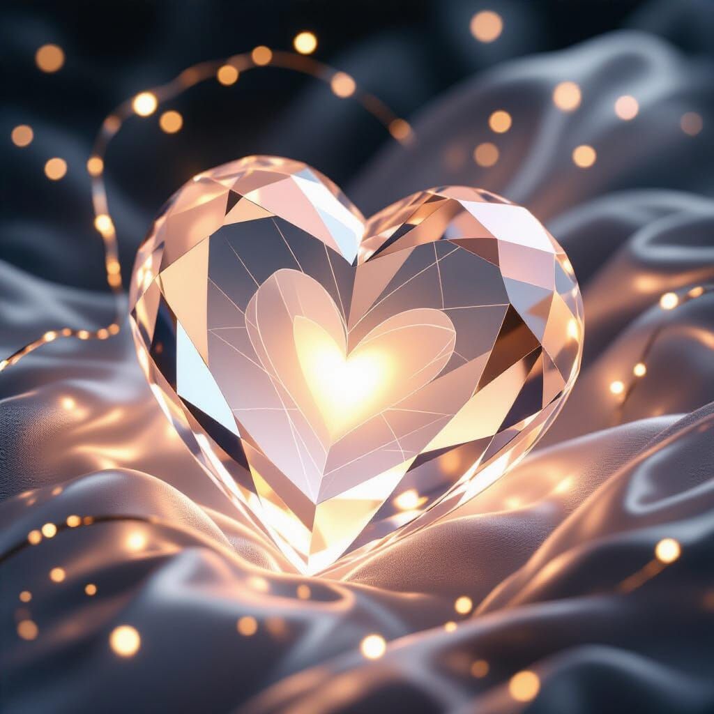 Crystalline Heart with Golden Light: Surreal Digital Art